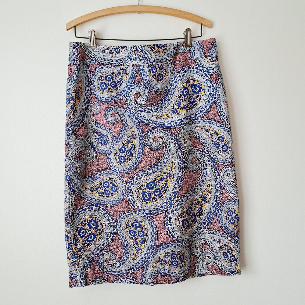 J. Crew Pink Blue Paisley Pencil Skirt